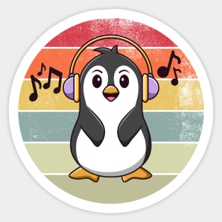 Retro Penguin Listening To Music Sticker